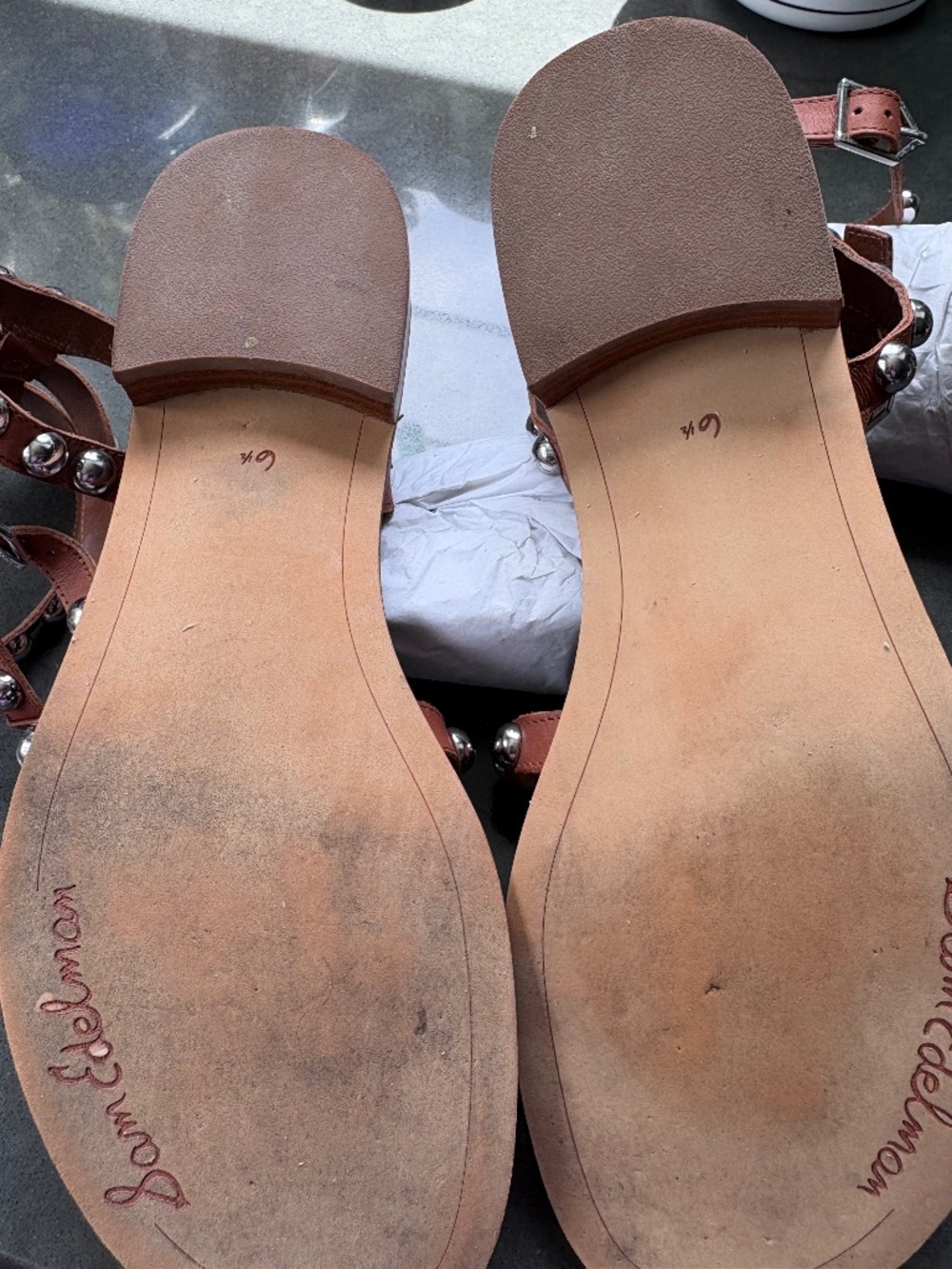 Sam Edelman Eavan Studded Gladiator Sandal Brown Leather Domed Metal Studs 6.5 - Picture 10 of 11
